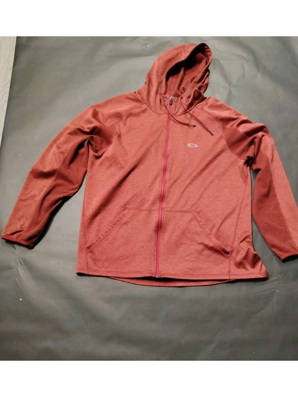 Oakley Grid Fleece Hoodie Jacket Mens XXL Full Zip Maroon Red Athletic Sweatshir
